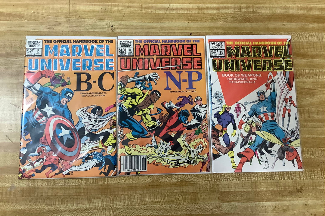 Lot of 3 Official Handbook of the Marvel Universe (1983) Marvel Comic Books #2, #8, #15 Assortment Set <OXL-01>