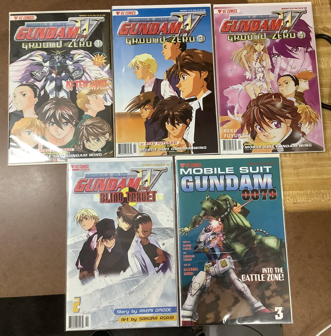 Lot of 5 Mobile Suit Gundam Viz Comic Books: Wing Ground Zero #1, #3, #4 Blind Target #2 0079 #3 Set <OXL-01>