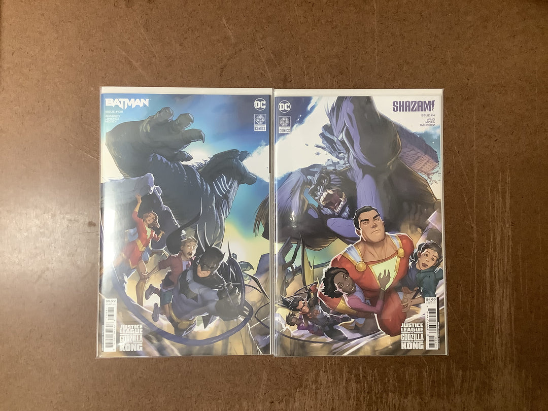 Lot of 2 Batman (2016) #138 & Shazam (2023) #4 Pete Woods Justice League vs Godzilla vs Kong Connecting Variant Set <OXL-03>