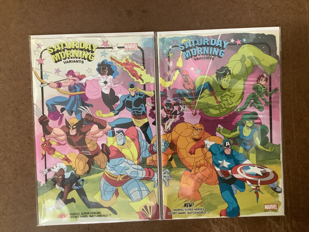 Lot of 2 Marvel Super Heroes Secret Wars: Battleworld #1-#2 Saturday Morning Connecting Variants <OXL-03>