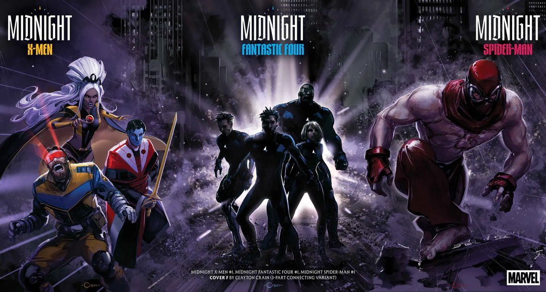 Midnight Fantastic Four, Midnight Spider-Man, & Midnight X-Men #1 Clayton Crain 3 Part Connecting Variant Lot
