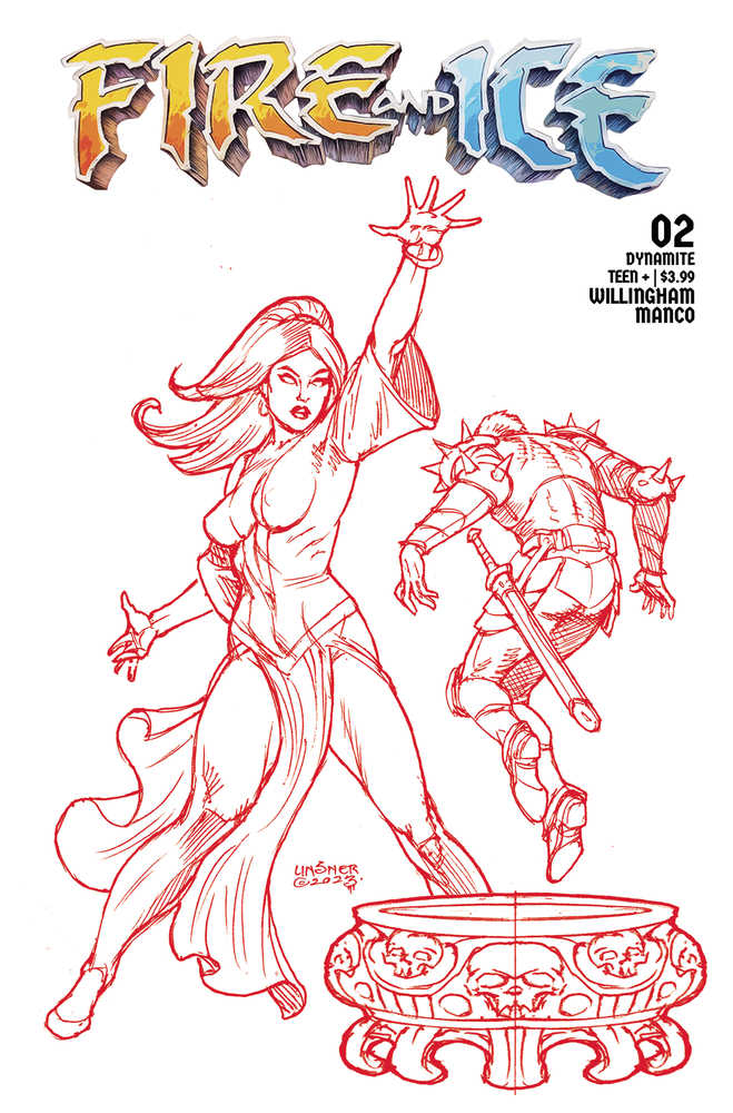 Fire And Ice #2 Cover I (1:25) Linsner Fiery Red Line Art Variant Edition